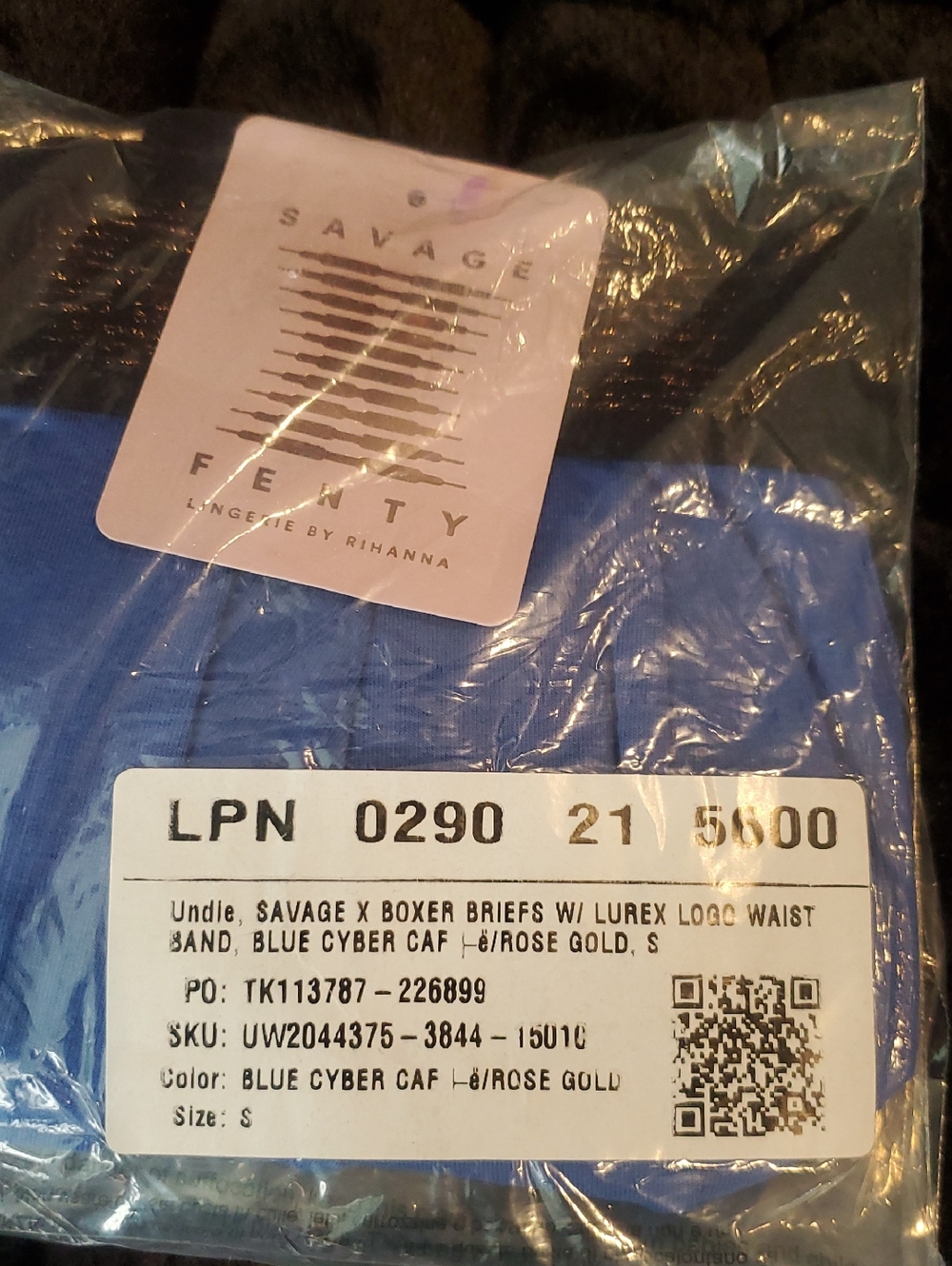 Savage X Fenty Blue Cyber Boxer Briefs with Rose Gold Waistband